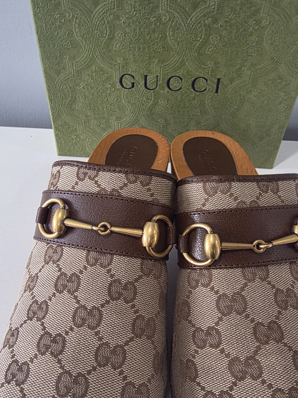 Gucci Beige & Brown GG Canvas Studded Clog - Picture 11 of 16